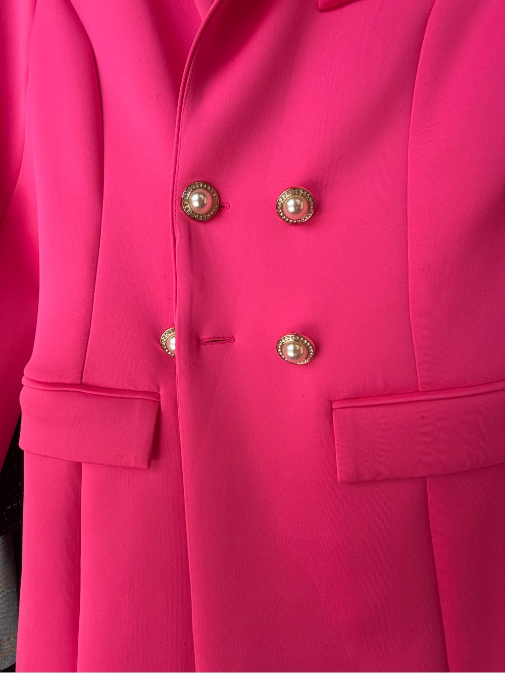 Vibrant fuchsia Pink Double-Breasted blazer mini dress Pearl Buttons - Picture 2 of 3